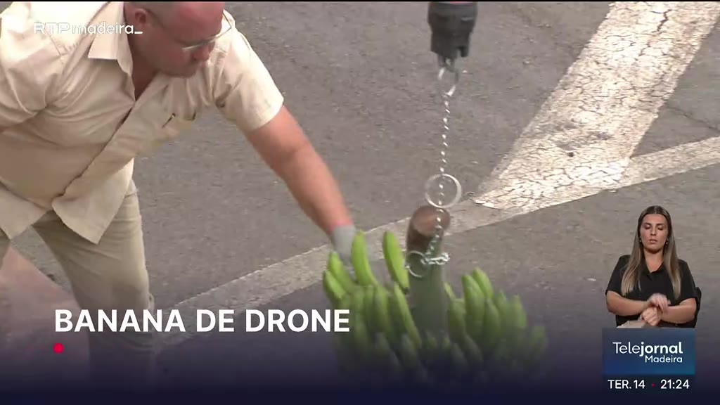 Teste de transporte de banana com drones na Madeira